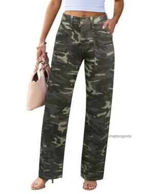 Women's High Waist Wide Leg Stretch Cargo Denim Jeans